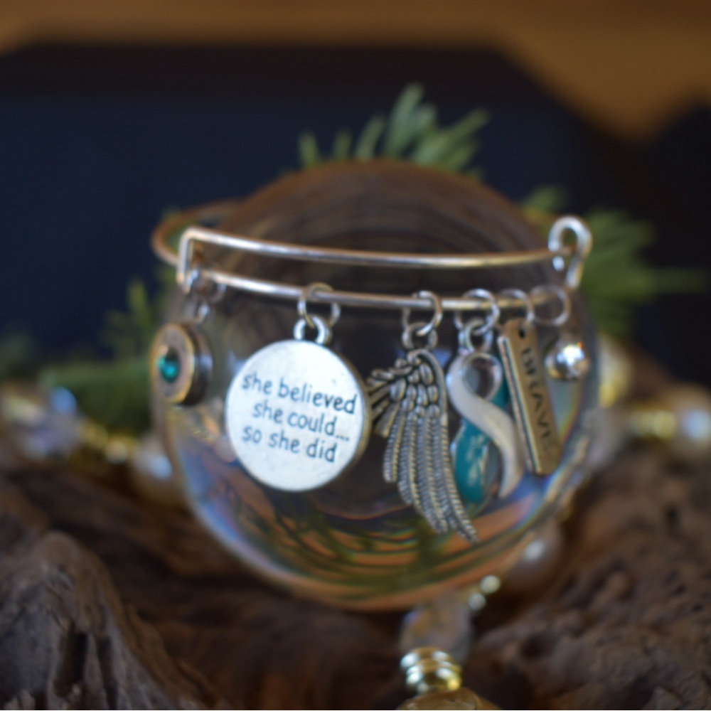 Inspirational Bullet Charm Bracelet for Ovarian Cancer Awareness